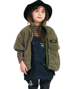 Denim Dungaree Boa Fleece Zip Shortsleeved Jacket - Khaki - 100cm Last One