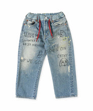 Load image into Gallery viewer, Denim Dungaree 12oz Life Goes On Embroidered Denim Drawstring Pants - 110cm Last One