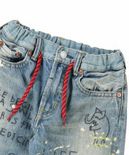 Load image into Gallery viewer, Denim Dungaree 12oz Life Goes On Embroidered Denim Drawstring Pants - 110cm Last One