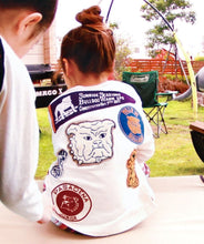 Load image into Gallery viewer, Denim Dungaree 79 Bulldog Patches LS T-shirt - 110cm, 120cm