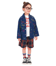 Load image into Gallery viewer, Denim Dungaree Gabber Check Flower Print Easy Shorts - 100cm, 120cm