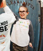 Load image into Gallery viewer, Denim Dungaree Vintage Cotton HELLO L/S Tee - 125cm, 135cm