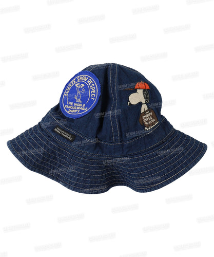 Denim Dungaree Snoopy Embroidered Bucket Hat - M (54-56cm) Only