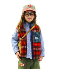 Load image into Gallery viewer, Denim Dungaree Mini Newspaper Bag - Khaki/Red