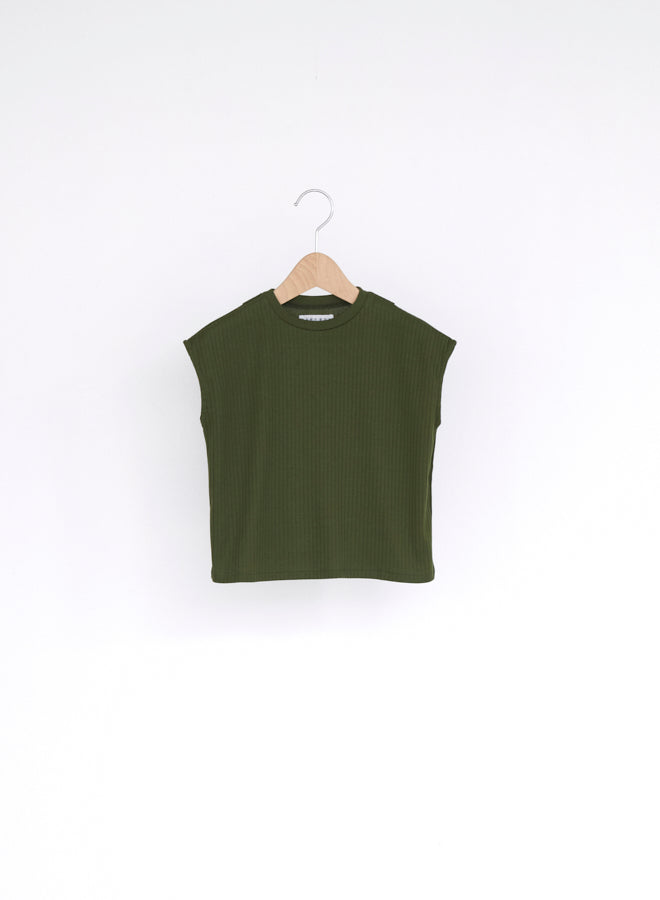 East End Highlanders Back Tuck Rib Tee - Olive - 100cm, 110cm