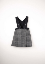 Load image into Gallery viewer, Popelin Mod.43.1 Grey plaid woollen short dress with bib and embroidered straps - Grey Plaid - 3/4Y, 4Y, 5Y, 6Y, 7Y, 8Y