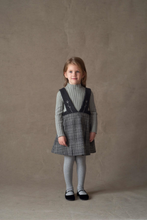 Load image into Gallery viewer, Popelin Mod.43.1 Grey plaid woollen short dress with bib and embroidered straps - Grey Plaid - 3/4Y, 4Y, 5Y, 6Y, 7Y, 8Y