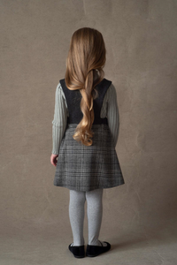 Popelin Mod.43.1 Grey plaid woollen short dress with bib and embroidered straps - Grey Plaid - 3/4Y, 4Y, 5Y, 6Y, 7Y, 8Y