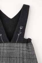 Load image into Gallery viewer, Popelin Mod.43.1 Grey plaid woollen short dress with bib and embroidered straps - Grey Plaid - 3/4Y, 4Y, 5Y, 6Y, 7Y, 8Y