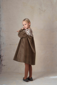 Popelin Mod.41.3 Green velvet dress with floral yoke - Green - 2/3Y, 4Y, 6Y, 8Y