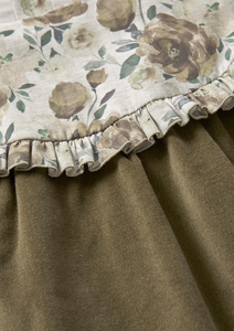 Popelin Mod.41.3 Green velvet dress with floral yoke - Green - 2/3Y, 4Y, 6Y, 8Y