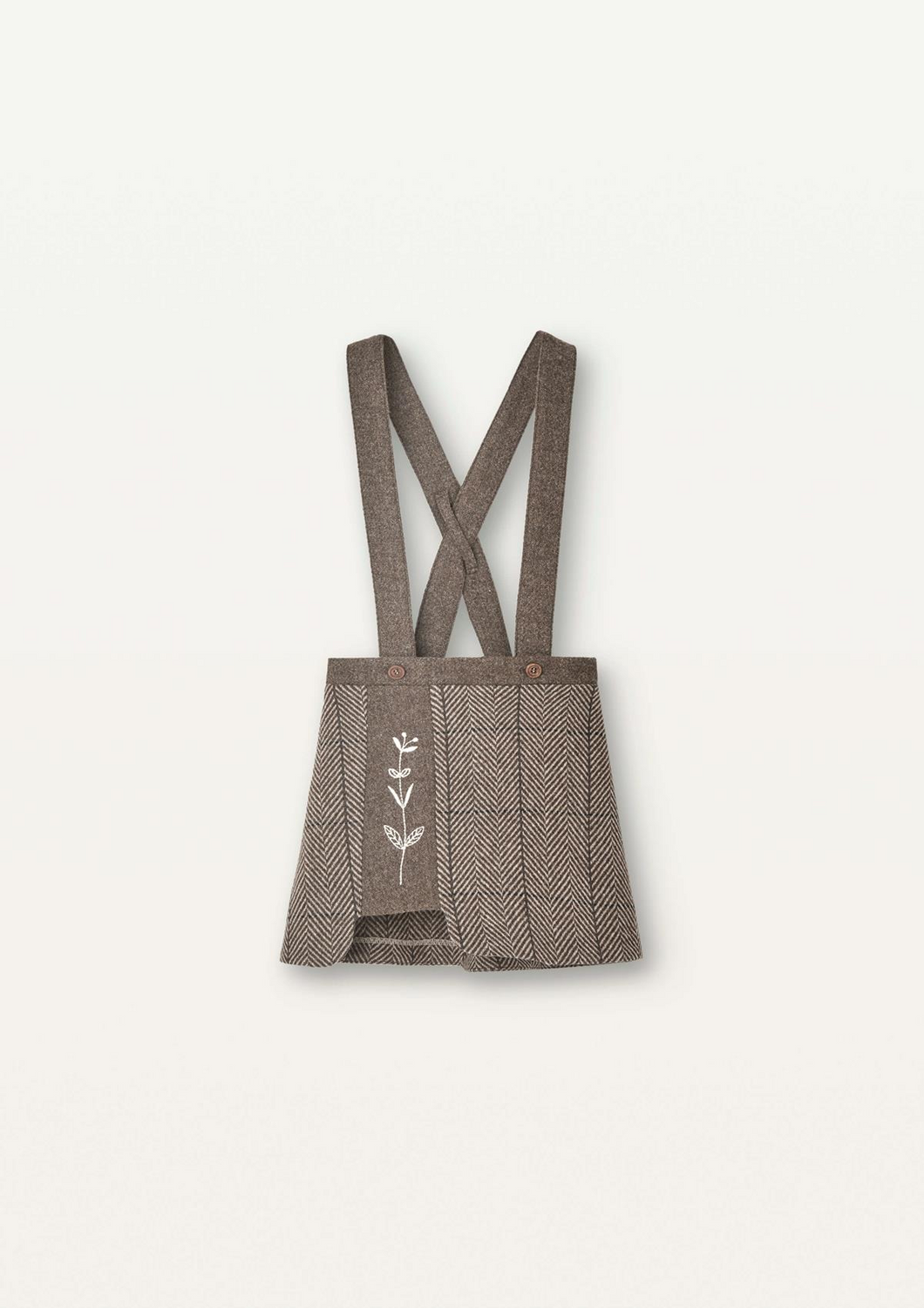 Popelin Mod.30.2 Brown herringbone woollen skirt embroidery with straps - 3/4Y, 4Y, 5Y, 6Y, 7Y, 8Y