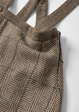 Load image into Gallery viewer, Popelin Mod.30.2 Brown herringbone woollen skirt embroidery with straps - 3/4Y, 4Y, 5Y, 6Y, 7Y, 8Y