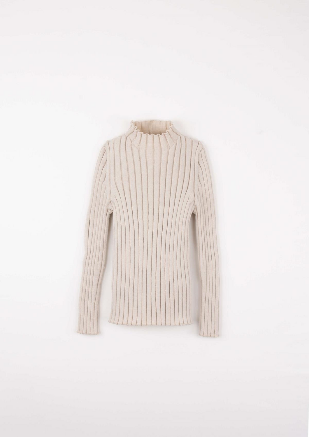 Popelin Mod.25.2 Sand funnel collar ribbed jersey - Sand - 2/3Y, 4/5Y, 6/7Y, 8/9Y