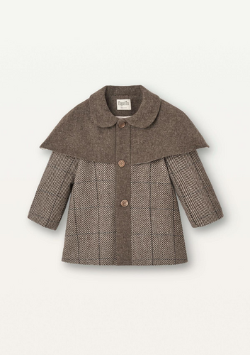 Popelin Mod.51.2 Brown herringbone woollen cape coat - 4Y, 5Y, 6Y