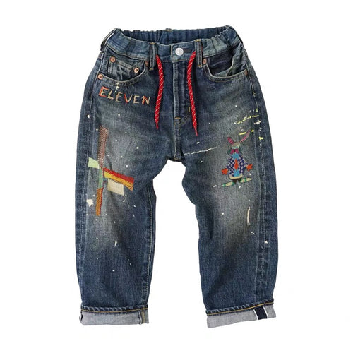 Denim Dungaree 12oz Embroidered Jeans - 120cm Last One