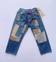 Load image into Gallery viewer, Denim Dungaree Patchwork 12oz Denim Remake Easy Pants - Navy Blue - 120cm Last One