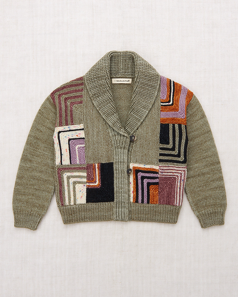 Misha & Puff Patchwork Shawl Collar Cardigan - Seal Grey - 8Y Last One