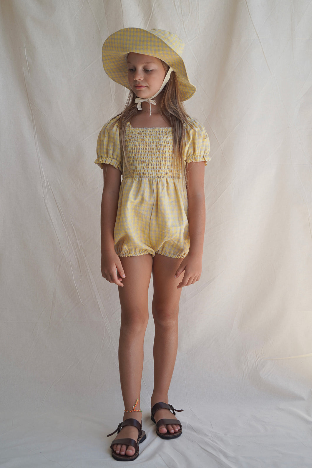House of Paloma Serafina Playsuit - Lemon Vichy - 3Y, 4Y, 5Y, 6Y, 7Y