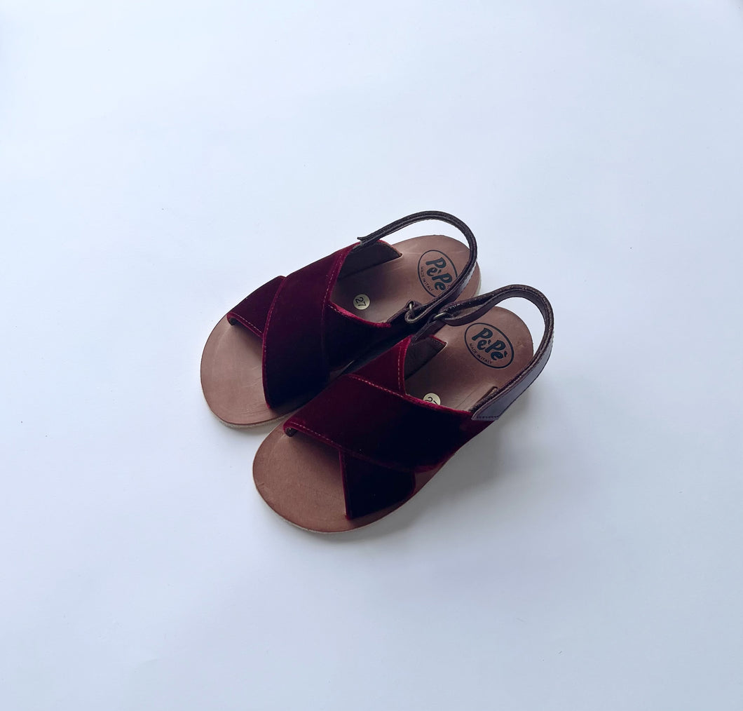 Pèpè Luca Crossover Sandal - Velluto Bordeaux - 23, 24, 25, 26, 27, 28, 29