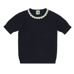 Fub Pointelle T-Shirt - Dark Navy - 90cm Only