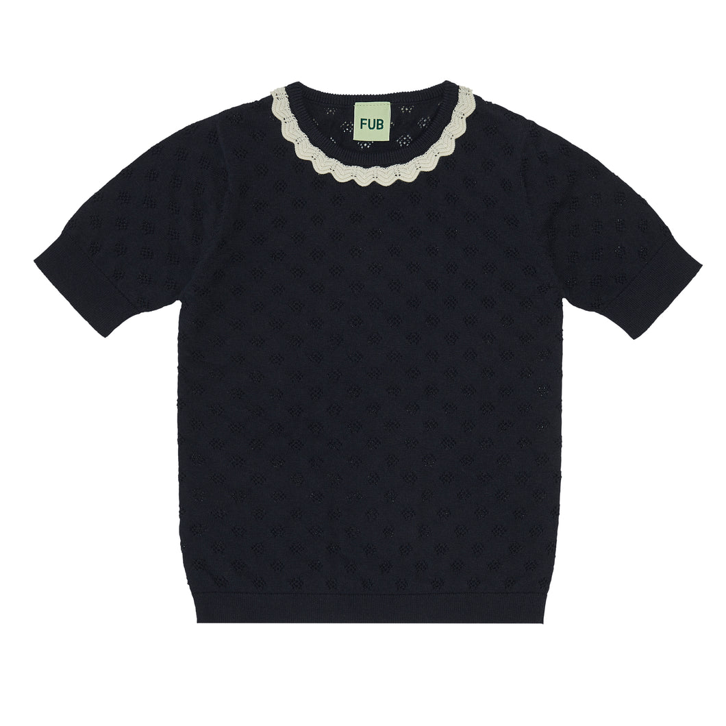 Fub Pointelle T-Shirt - Dark Navy - 90cm Only