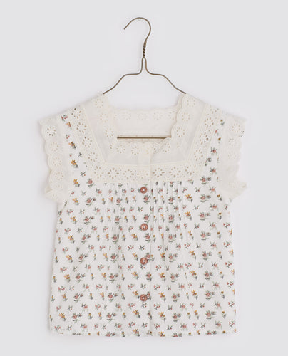Little Cotton Clothes Clementine Blouse - Rose Bud Floral/Anemone Floral in Blue - 2/3Y, 3/4Y/ 4/5Y/ 5/6Y