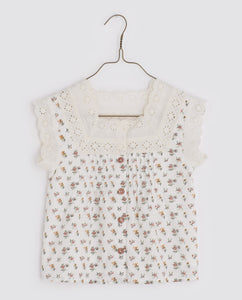 Little Cotton Clothes Clementine Blouse - Rose Bud Floral/Anemone Floral in Blue - 2/3Y, 3/4Y/ 4/5Y/ 5/6Y