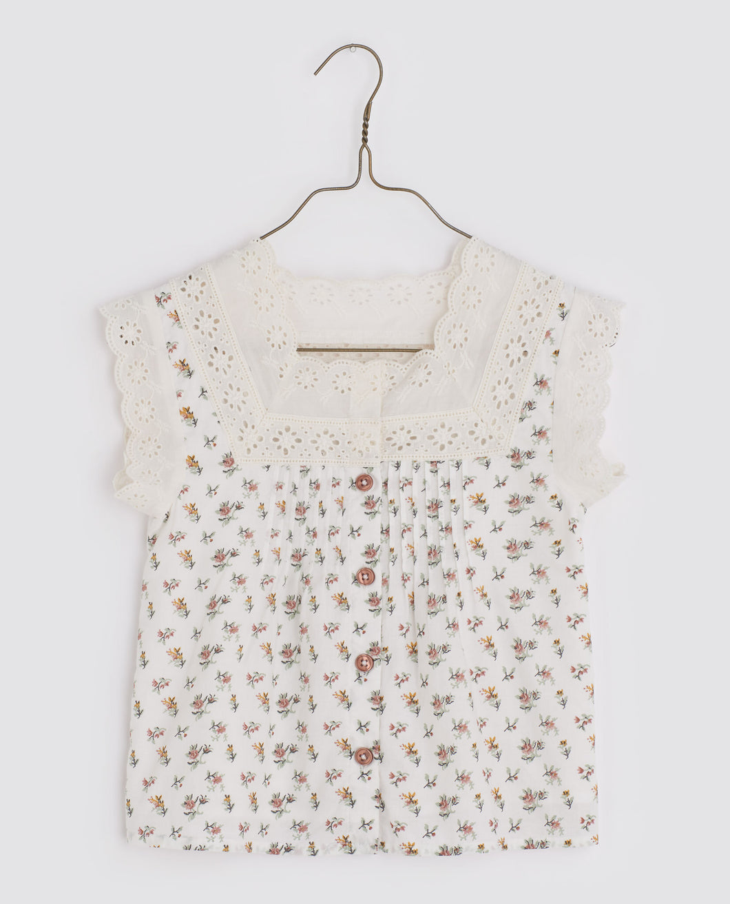 Little Cotton Clothes Clementine Blouse - Rose Bud Floral/Anemone Floral in Blue - 2/3Y, 3/4Y/ 4/5Y/ 5/6Y