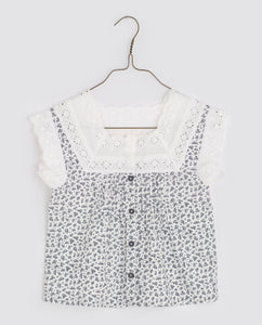 Little Cotton Clothes Clementine Blouse - Rose Bud Floral/Anemone Floral in Blue - 2/3Y, 3/4Y/ 4/5Y/ 5/6Y