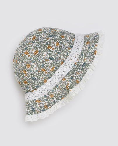 Little Cotton Clothes Tilly Hat Reversible - Cottage Floral on White - 2/3 Last One