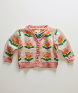 Oeuf Knit Flower Cardigan - Peach/Knit Flower - 2/3Y, 3/4Y