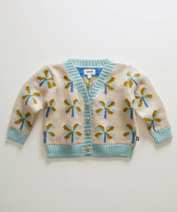 Oeuf Knit Clover Cardigan - Celadon/Knit Clover - 4/5Y Last One