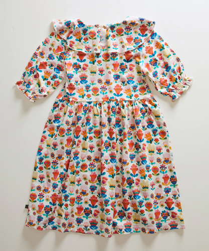 Oeuf Ruffle Collar Dress - Gardenia/Large Flower, Gardenia/Check - 2/3Y, 3/4Y, 4/5Y