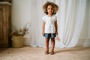 Little Cotton Clothes Clementine Blouse - Rose Bud Floral/Anemone Floral in Blue - 2/3Y, 3/4Y/ 4/5Y/ 5/6Y