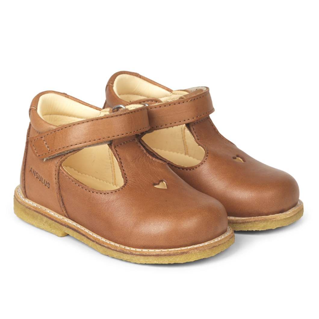 Angulus Starter Mary Jane with Heart and Velcro - Cognac - 22, 23, 26, 27