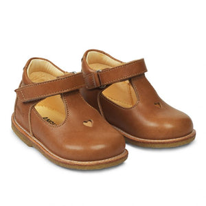 Angulus Mary Janes with Heart and Velcro - Tan