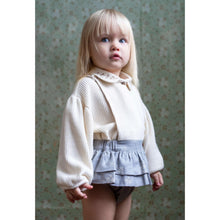 Load image into Gallery viewer, Popelin Mod. 1.3 Denim-effect embroidered frilled romper suit with bib - 12/18M, 18/24M, 2/3Y