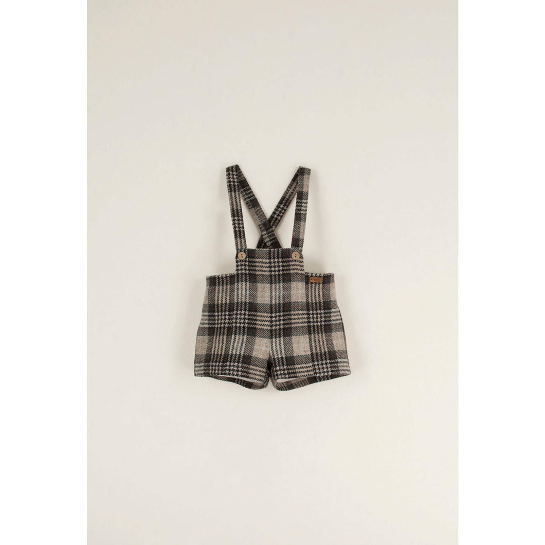 Popelin Mod.6.4 Brown plaid dungarees with crossover straps - 12/18M. 18/24M, 2/3Y