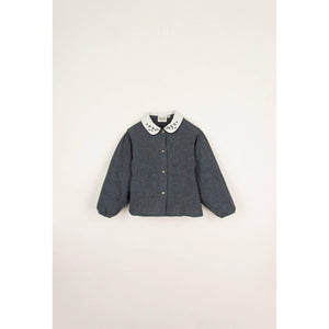 Popelin Mod.13.5 Dark Grey Blouse with Embroidered Collar - 4Y, 6Y