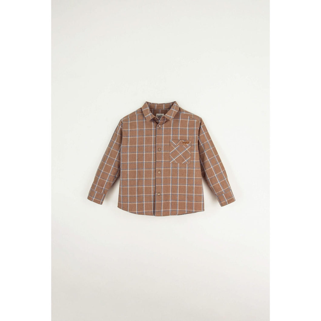 Popelin Mod.15.3 Terracotta Plaid Shirt with Pocket in Organic Fabric - 3/4Y, 4Y, 5Y, 6Y