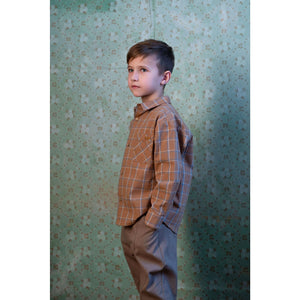 Popelin Mod.15.3 Terracotta Plaid Shirt with Pocket in Organic Fabric - 3/4Y, 4Y, 5Y, 6Y