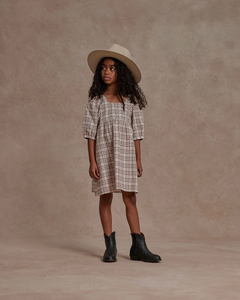 Rylee + Cru Gretta Babydoll Dress - Mocha Plaid - 18/24M, 2/3Y