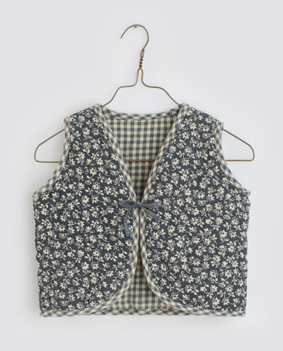 Little Cotton Clothes Bay Waistcoat - Forget-me-not Floral/Flannel Check in Cove Blue - 2/3Y, 4/5Y, 5/6Y