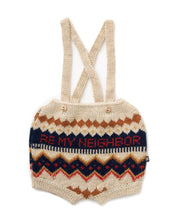 Load image into Gallery viewer, Oeuf Be My Neighbour Fairisle Suspender Shorts - Bright Beige/Scarlet - 2/3Y, 4/5Y