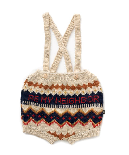 Oeuf Be My Neighbour Fairisle Suspender Shorts - Bright Beige/Scarlet - 4/5Y Last One