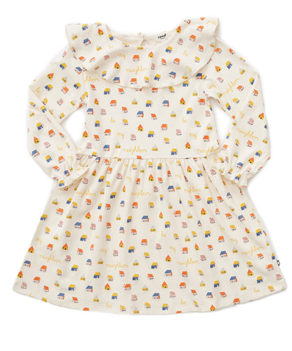 Oeuf Ruffle Collar Dress - Gardenia/House; Blush/House - 2/3Y, 3/4Y, 4/5Y, 5/6Y