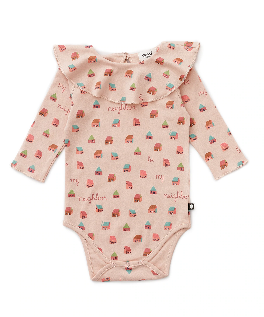 Oeuf Ruffle Onesie - Blush/House - 18/24M
