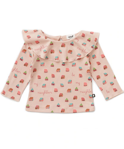 Oeuf Ruffle Collar Shirt - Blush/House, Blush - 3/4Y Last One
