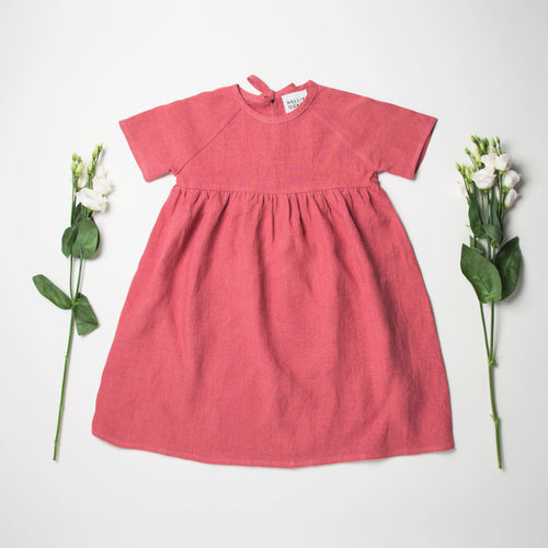 Nellie Quats Hopscotch Dress - Linen Raspberry - 5-6Y Last One